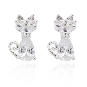 Furry Companions Sparkle Cat Silver Plated Earrings